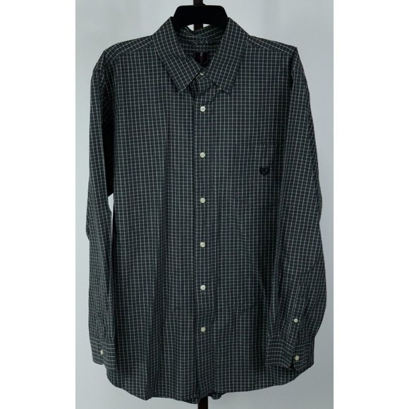 Chaps Mens Gray Checked Long Sleeve Casual Button Down Shirt Size Large - Picture 1 of 3